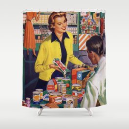 Retro - Vintage -  Woman -  Shopping -  Groceries -  Store - Vintage illustration. Retro décor. Shower Curtain