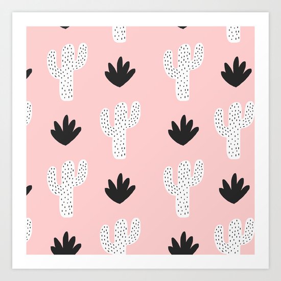 Pink n Black Cactus Art Print