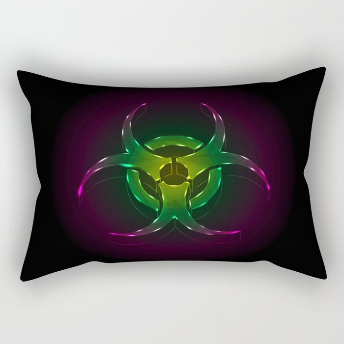 An illustration of a fluorescent biohazard symbol.  Rectangular Pillow