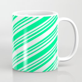 [ Thumbnail: Green and Mint Cream Colored Lines/Stripes Pattern Coffee Mug ]