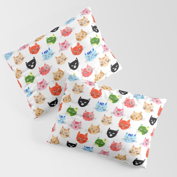 Cat faces pattern in gouache Pillow Sham