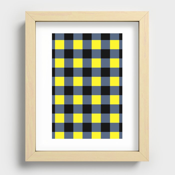 Blue & Yellow Checkered Squares Recessed Framed Print