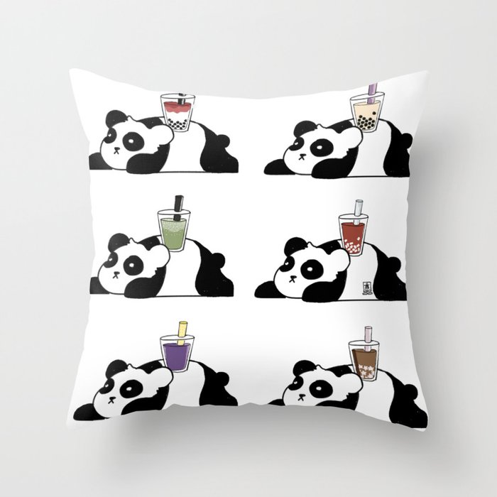 Wall of Boba Pandas Throw Pillow