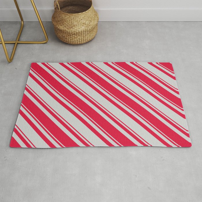 Light Grey and Crimson Colored Lines/Stripes Pattern Rug