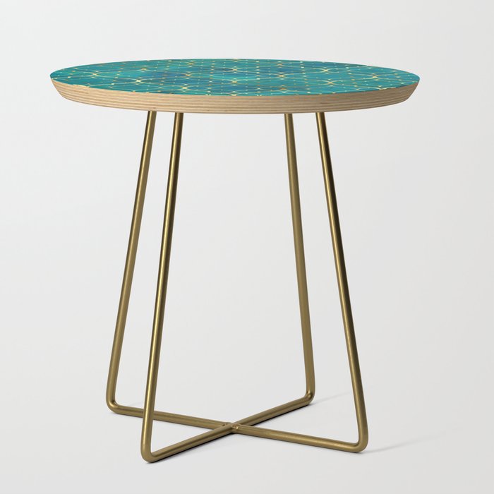 Geometric Traditional Vintage Royal Green Golden Andalusian Moroccan Zellige Style Side Table