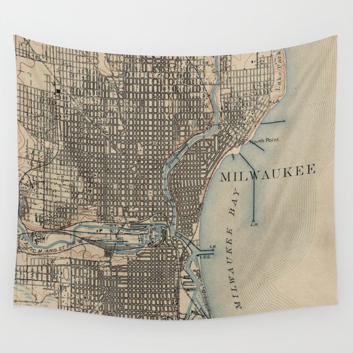 Vintage Map of Milwaukee Wisconsin (1899) Wall Tapestry