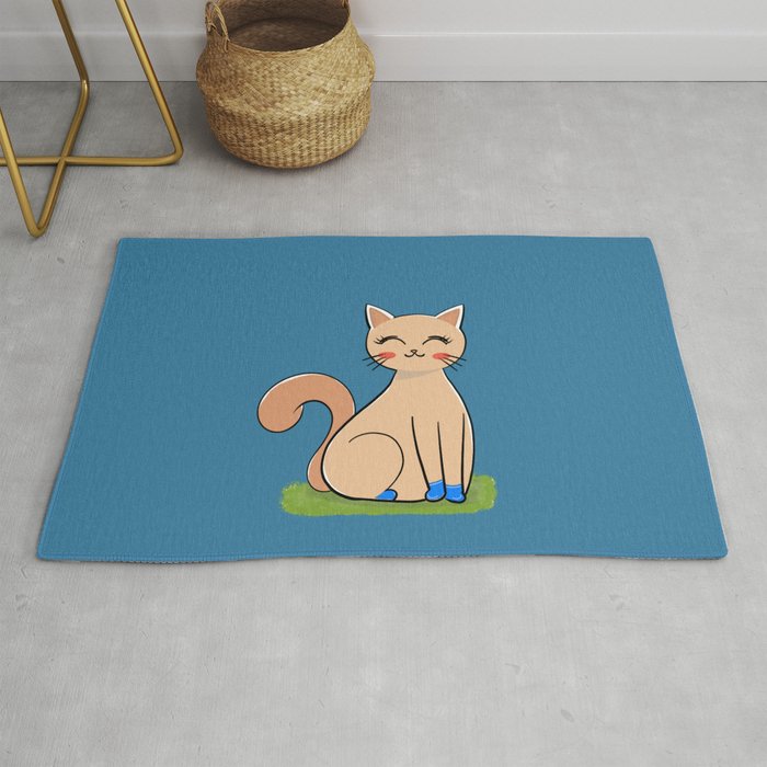 Blue Happy Smiling Cat Rug