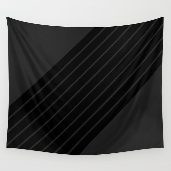 Black on Dark Grey Minimal Abstract Classic Retro Stripes Wall Tapestry