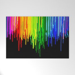 Rainbow Paint Drops on Black Welcome Mat