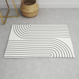 Minimal Line Curvature I Black and White Mid Century Modern Arch Abstract Area & Throw Rug