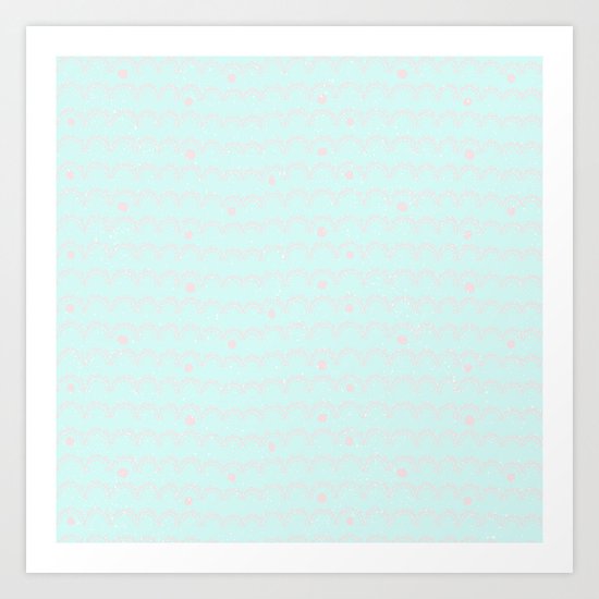 Merry aqua christmas - Funny abstract lines and dots on turquoise backround Art Print