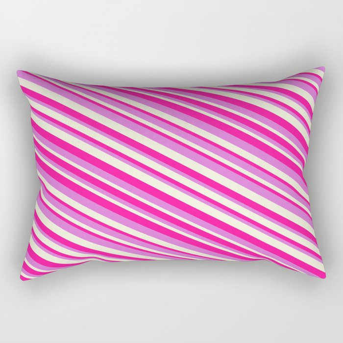 Orchid, Beige & Deep Pink Colored Pattern of Stripes Rectangular Pillow