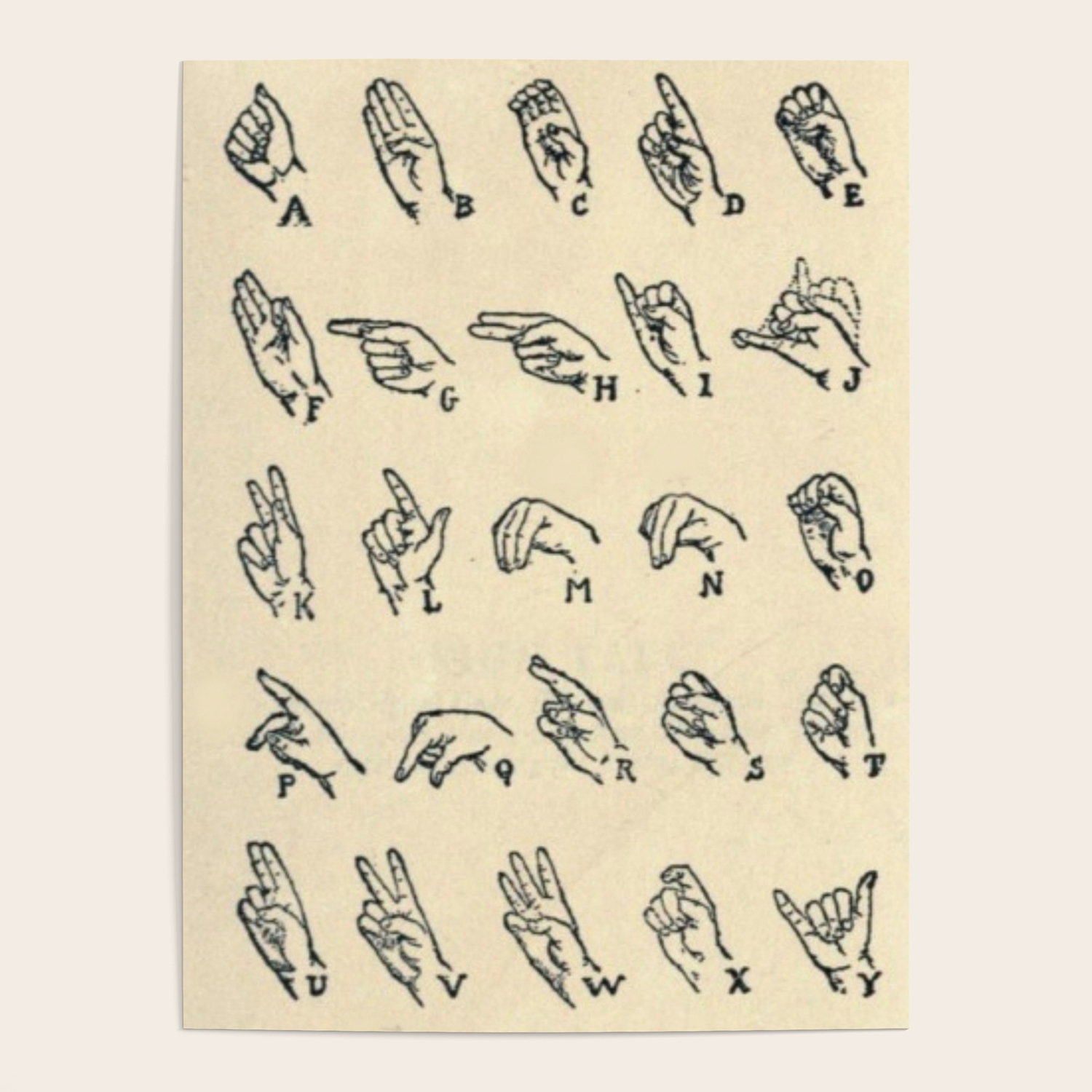 Vintage Sign Language Alphabet Poster By Blue Specs Studio Society6