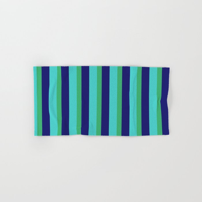 Sea Green, Turquoise & Midnight Blue Colored Lines Pattern Hand & Bath Towel