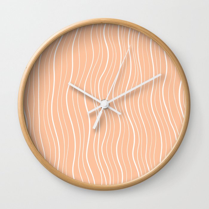 White Wave Lines on Light Salmon Background Wall Clock