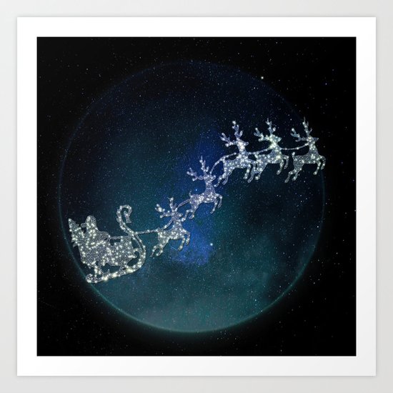 Santa on his Glitter way Art Print