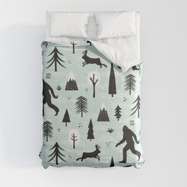 Funny Bigfoot (sasquatch) and jackalope hand drawn illustration pattern Comforter