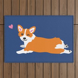 Corgi Love - Blue Outdoor Rug