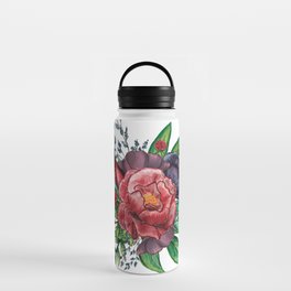 Watercolor Red and Purple Flower Bouquet Arrangement Water Bottle