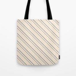[ Thumbnail: Beige & Dark Grey Colored Lined Pattern Tote Bag ]