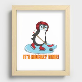 It's Hockey Time Cute Penguin Playing Ice Hockey Recessed Framed Print