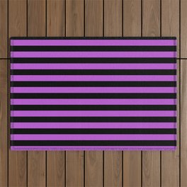 [ Thumbnail: Orchid & Black Colored Stripes/Lines Pattern Outdoor Rug ]