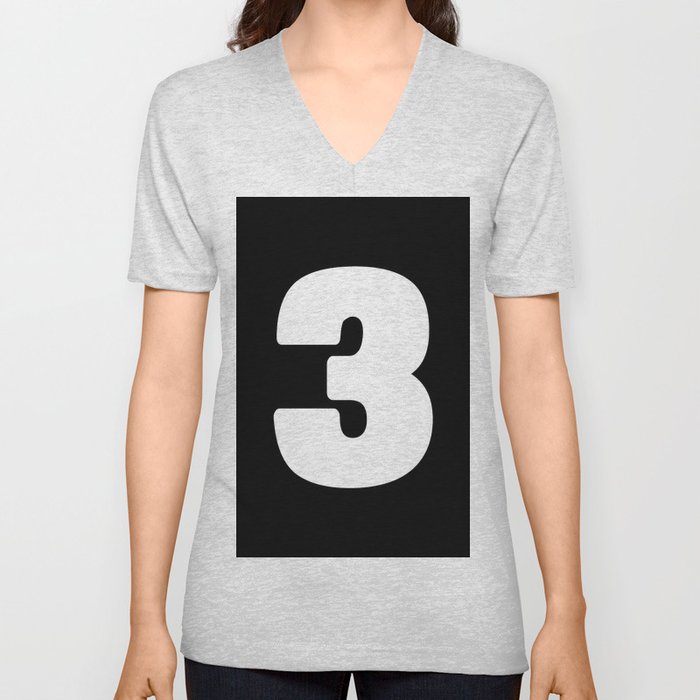 3 (White & Black Number) V Neck T Shirt