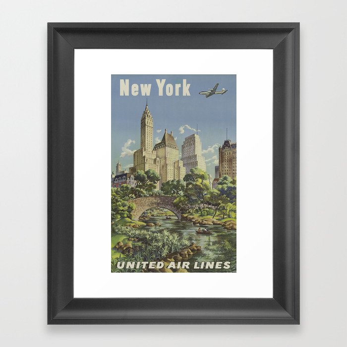 New York, United Airlines - Vintage Travel Poster Framed Art Print