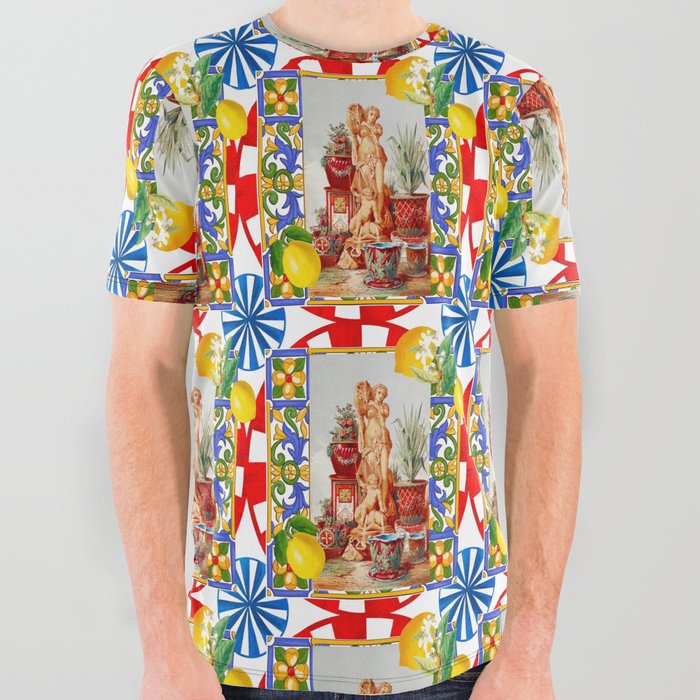 Italian,Sicilian art,majolica,tiles,citrus,lemons,baroque art All Over Graphic Tee