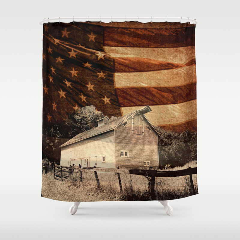 Rustic Barn Americana Heartland Farmhouse Country Flag Decor Art