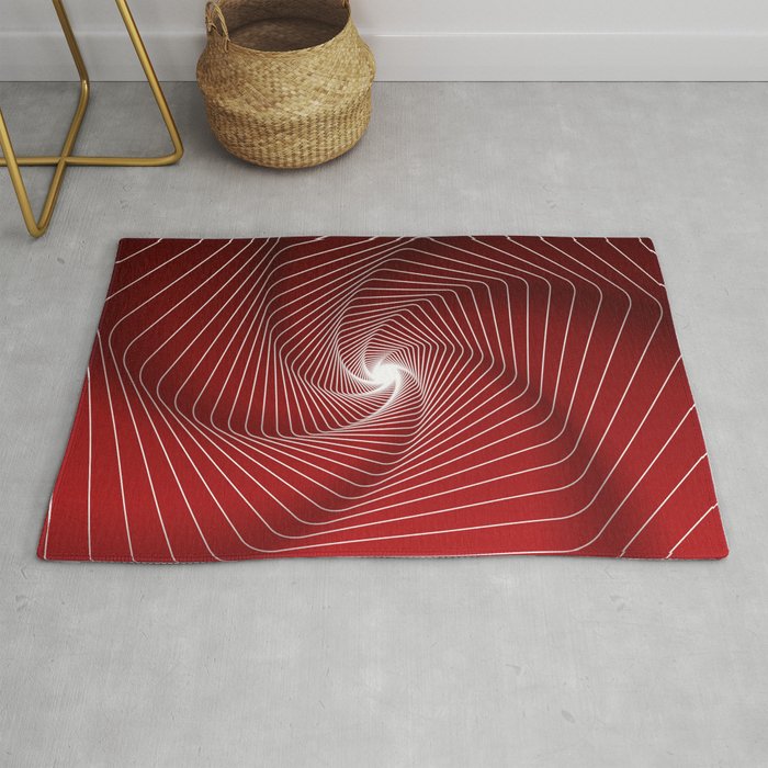 Red & White Color Psychedelic Design Rug