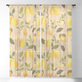 Lemon and Leaves Hand Painted Print Sheer Curtain