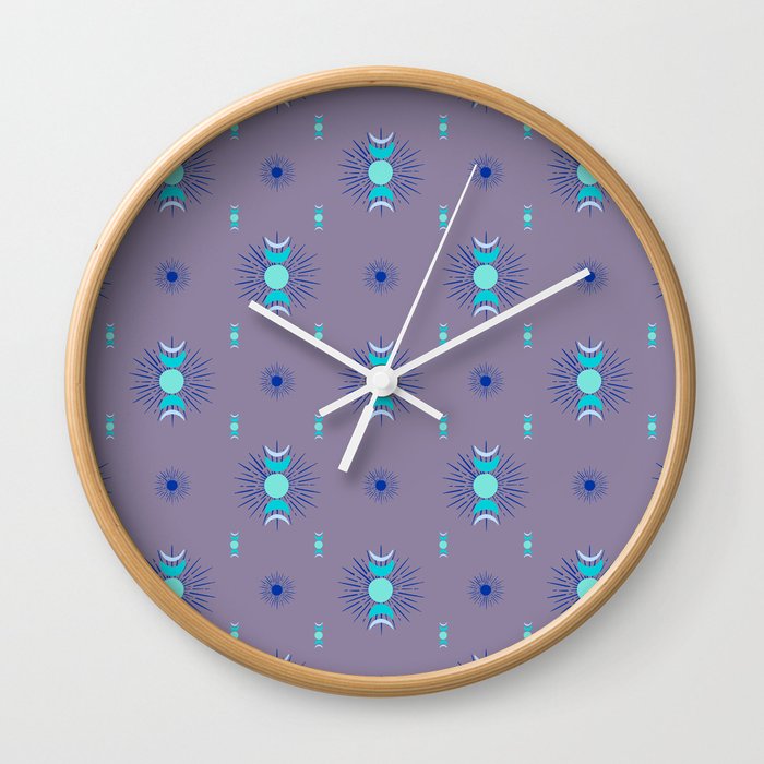 Sun & Moon Pattern - Aqua, Blue & Lavender Wall Clock