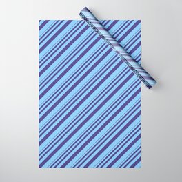 [ Thumbnail: Dark Slate Blue and Light Sky Blue Colored Stripes/Lines Pattern Wrapping Paper ]