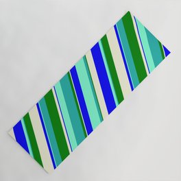 [ Thumbnail: Vibrant Aquamarine, Light Sea Green, Green, Beige, and Blue Colored Lines Pattern Yoga Mat ]