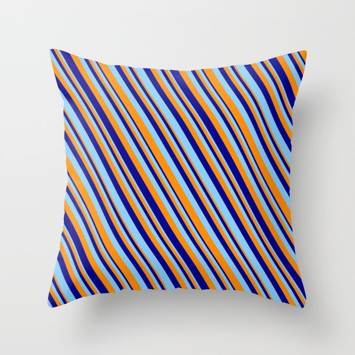 Dark Orange, Dark Blue & Light Sky Blue Colored Lines/Stripes Pattern Throw Pillow