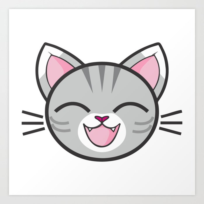 Cute smiling grey tabby cat cartoon Art Print by Pixxart | Society6