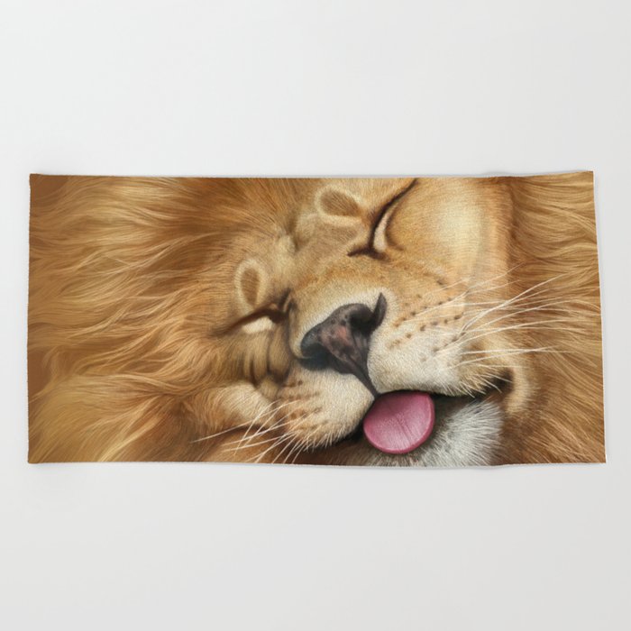 Sleeping Lion - closeup Beach Towel
