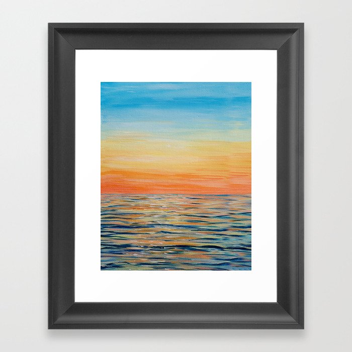 Acrylic Sunset on Ocean Framed Art Print