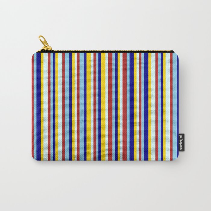 Vibrant Red, Light Cyan, Yellow, Dark Blue, and Sky Blue Colored Lines Pattern Carry-All Pouch