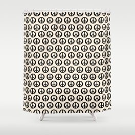 Inky Peace Dots Minimalist Pattern 3 in Black and Almond Cream Shower Curtain
