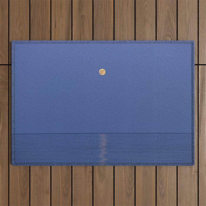 Moonrise at the sea. Blue hour time. Horizontal Outdoor Rug
