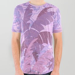 Polynesian Palm Trees And Hibiscus Violet Jungle Abstract All Over Graphic Tee