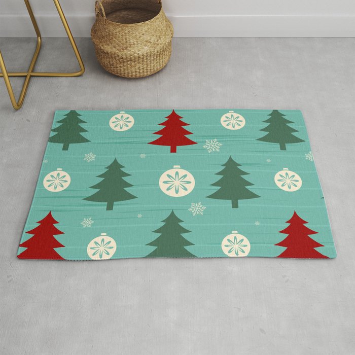 Christmas Pattern Retro Tree Bauble Rug