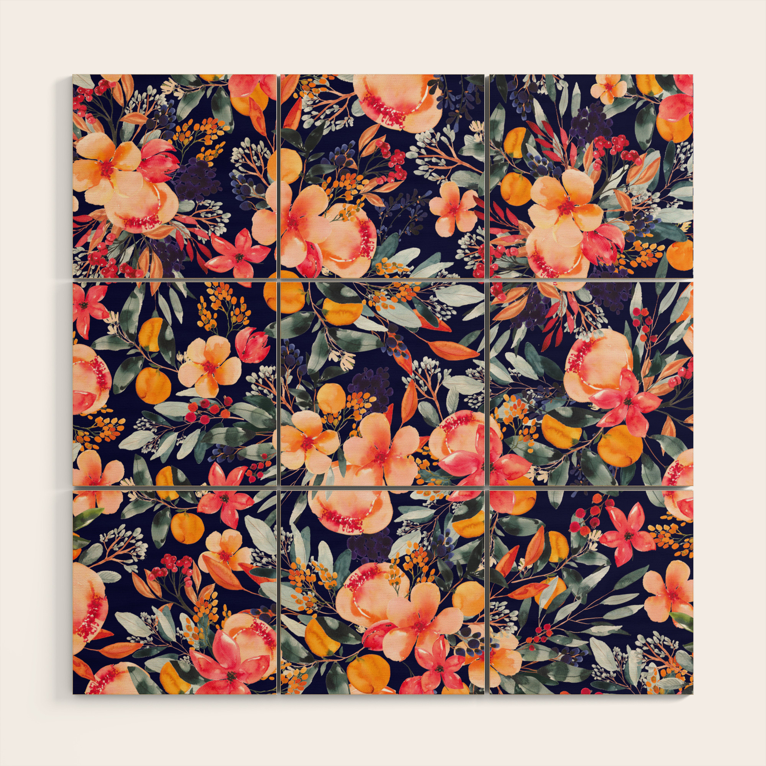 Navy Floral Wood Wall Art By Greenhouseprints Society6