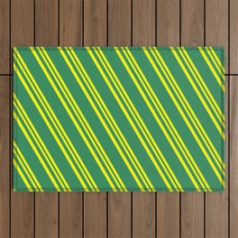 [ Thumbnail: Yellow and Sea Green Colored Stripes Pattern Outdoor Rug ]