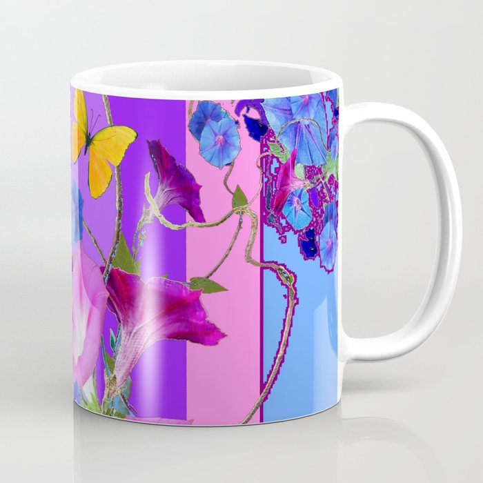 BUTTERFLIES & PURPLE-BLUE MORNING GLORY VINES  PINK VINETTE Coffee Mug