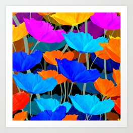 Colorful Poppies on Black Background #decor #society6 #buyart Art Print