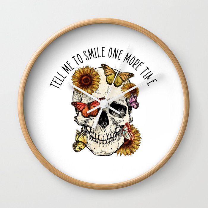 Skull with butterflies and flowers Wall Clock