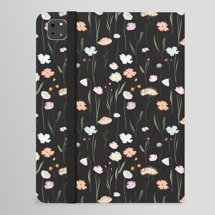 Moody Wildflowers Black Floral Pattern iPad Folio Case